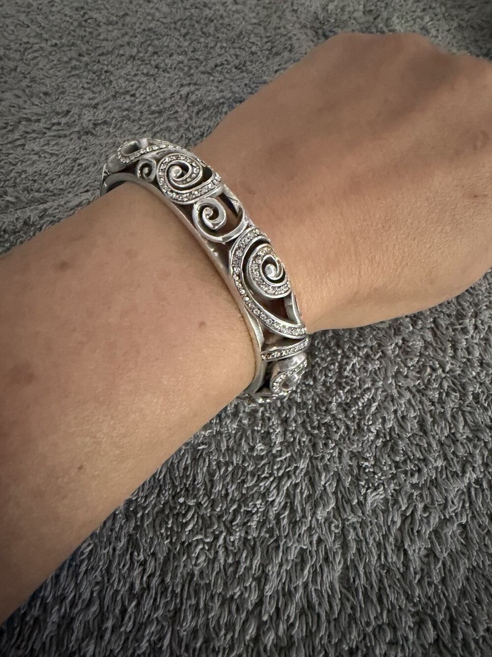 Retired Brighton Anahita Scrolled Crystal Hinged Bangle Bracelet